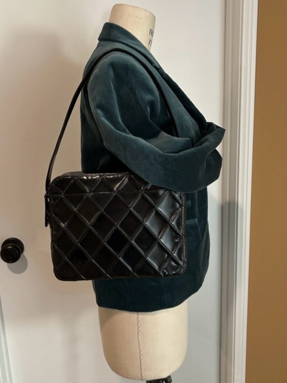 Vintage Chanel Black Quilted Patent Leather Bag
